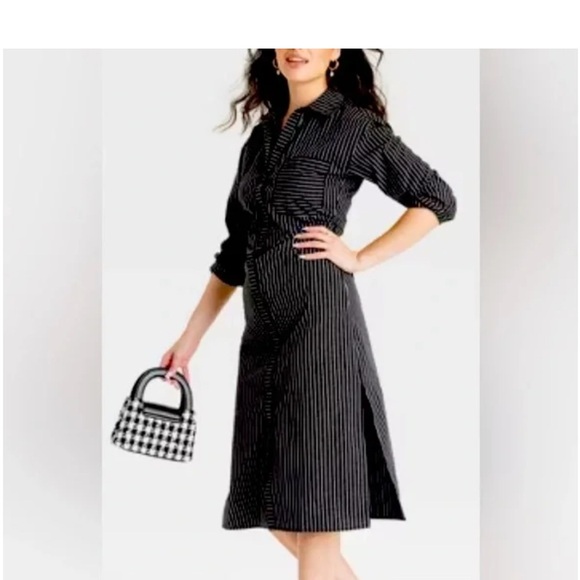 A New Day Women's Versatile Striped Long Sleeve Midi Shirtdress XS pinup - Picture 1 of 11